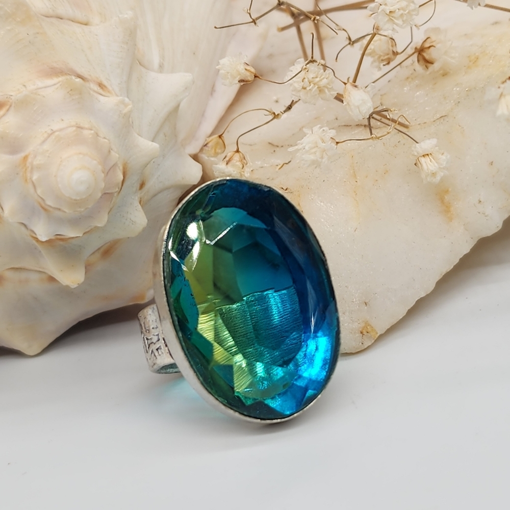 Large Silver 925 Ring Raw Ametrin Stone